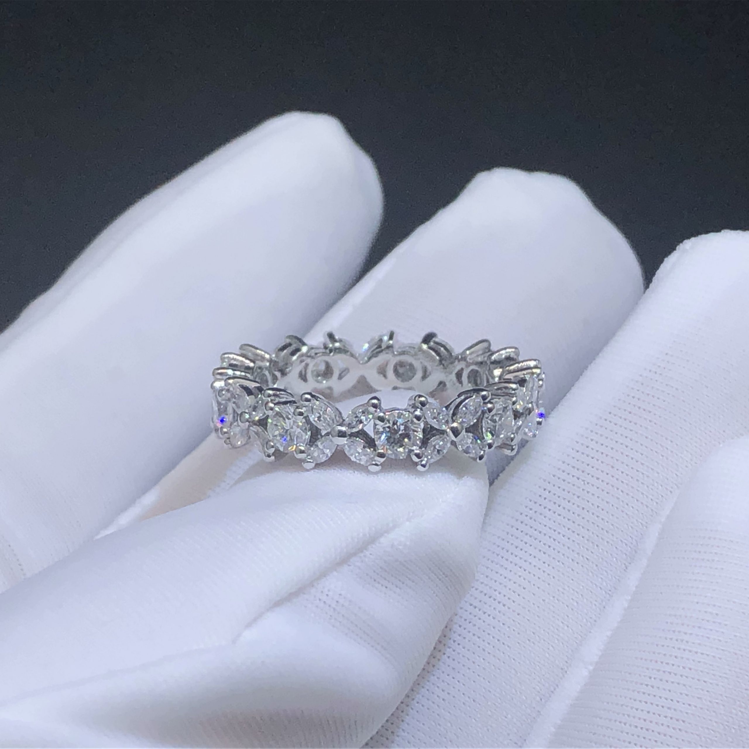 Custom Made Tiffany Victoria Alternating Ring in Platinum and Diamonds