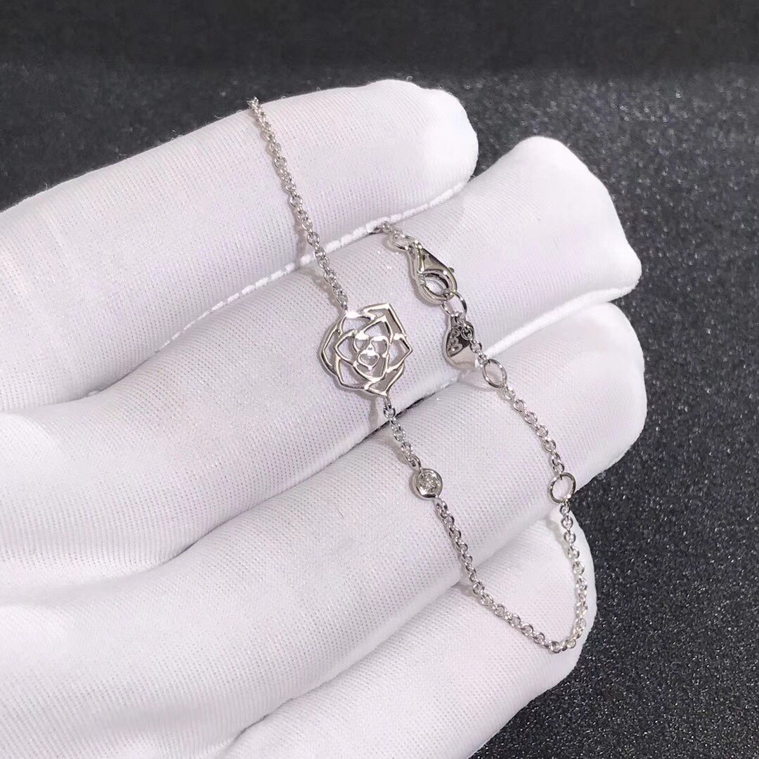 Piaget Rose Bracelet Custom Made in 18K White Gold with 2 Brilliant-cut Diamonds