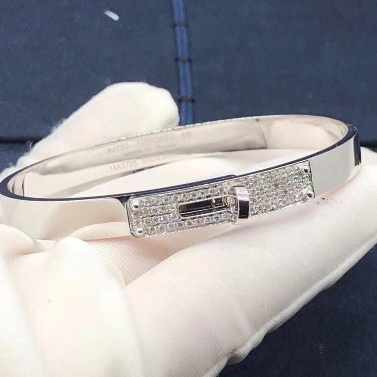 Cheap Hermes Kelly Bracelet Custom Made in 18K White Gold with 61 Diamonds,Small Model