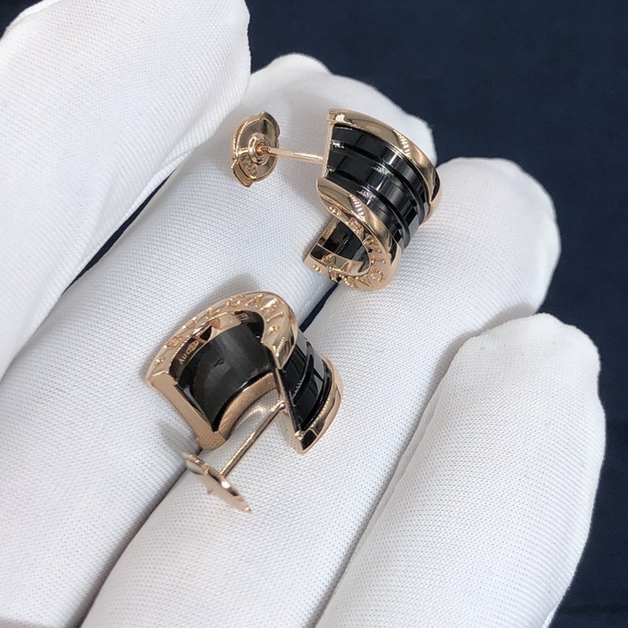 Boucles d'oreilles Bulgari B.zero1 sur mesure en or rose 18 carats et céramique noire