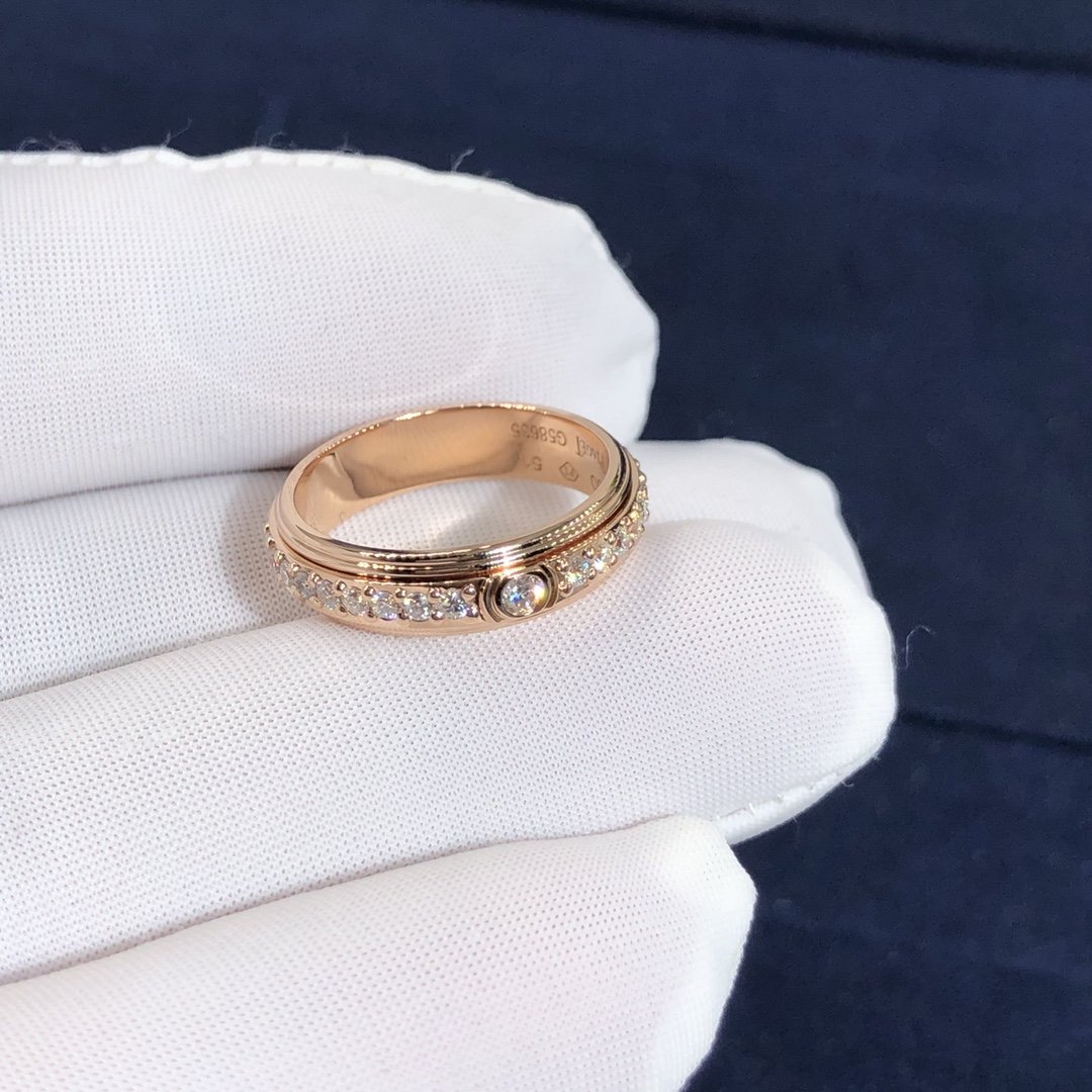 خاتم بوسيشن بياجيه مخصص مصنوع من الذهب الوردي عيار 18 قيراطًا 36 قطع الماس الرائعة