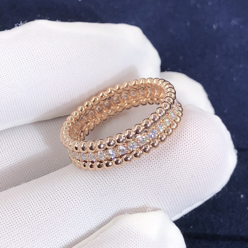 Custom Made Van Cleef & Arpels Perlée Diamonds 1 Row Ring in 18K Rose Gold