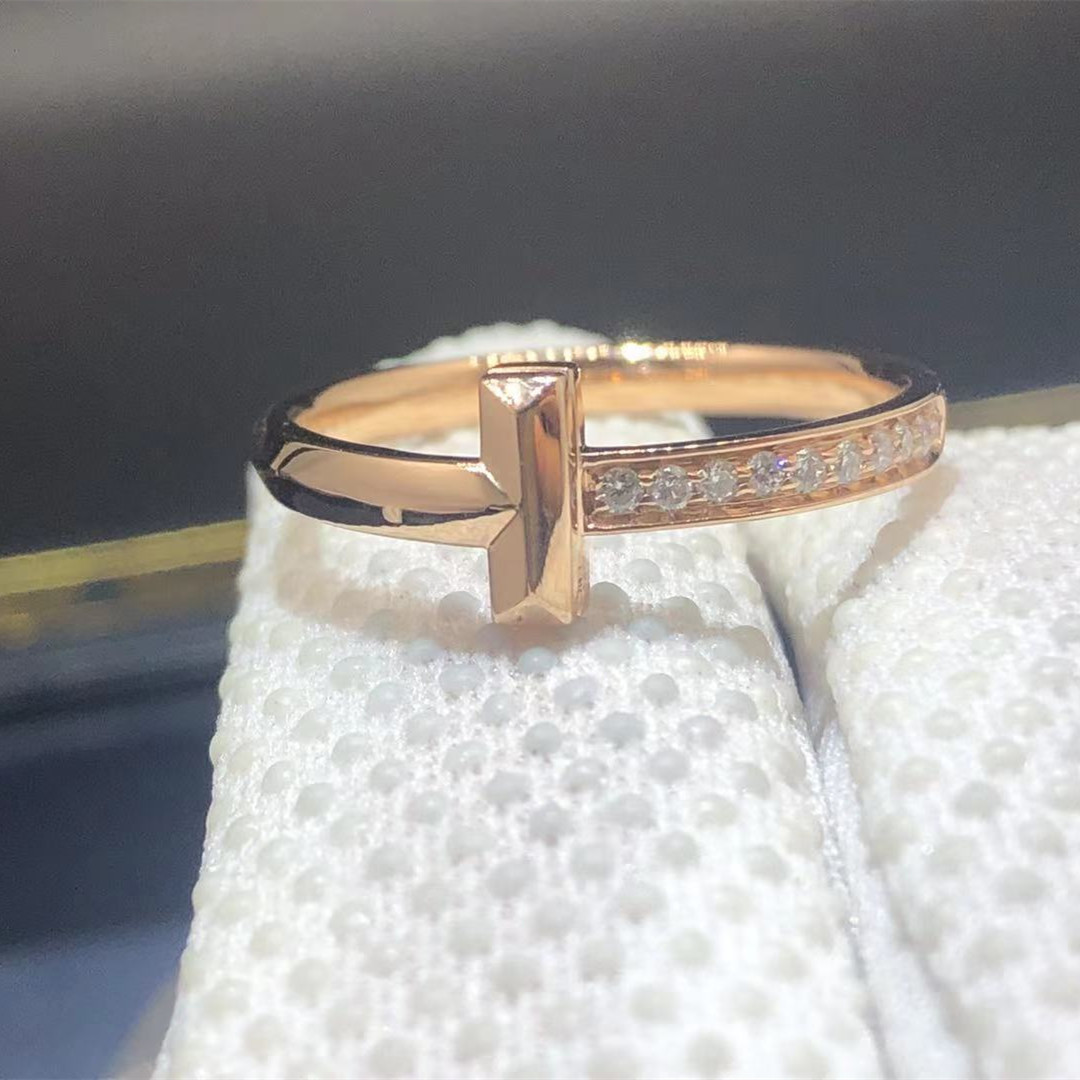 Tiffany T1 Narrow Ring Custom Made in 18K Rose Gold with Round Brilliant-cut Diamonds