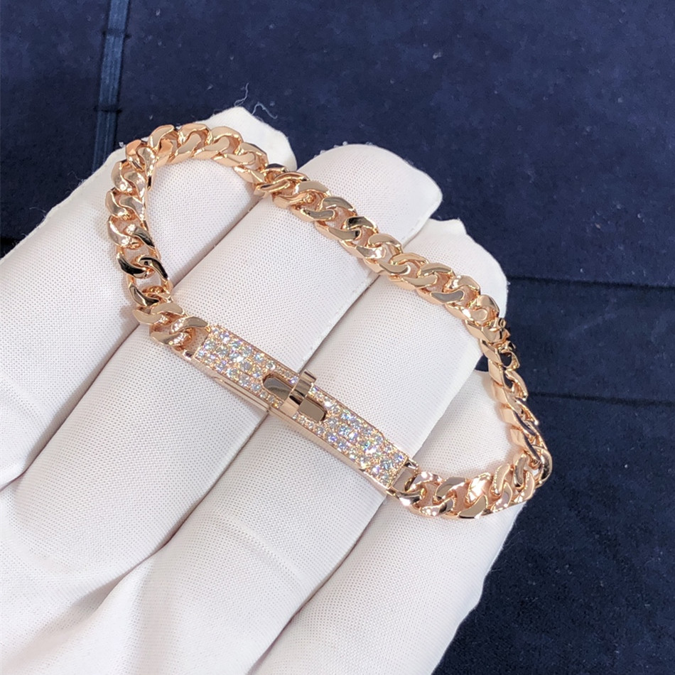 Bracelet à chaîne Hermes Kelly de style nouveau sur mesure en or rose 18 carats avec diamants