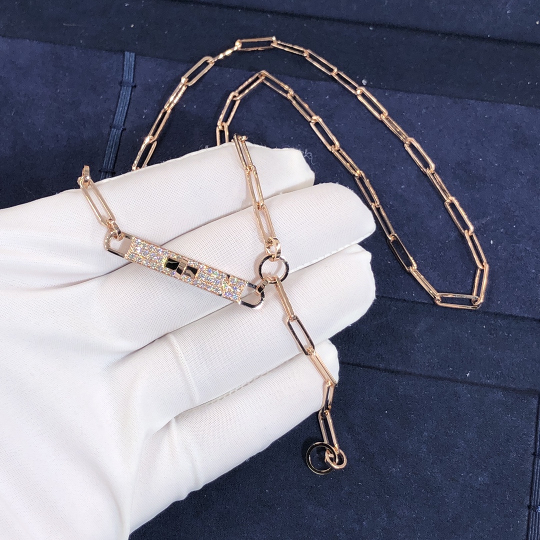 Custom Made Hermes Kelly Lariat Necklace in 18K Rose Gold with Diamonds