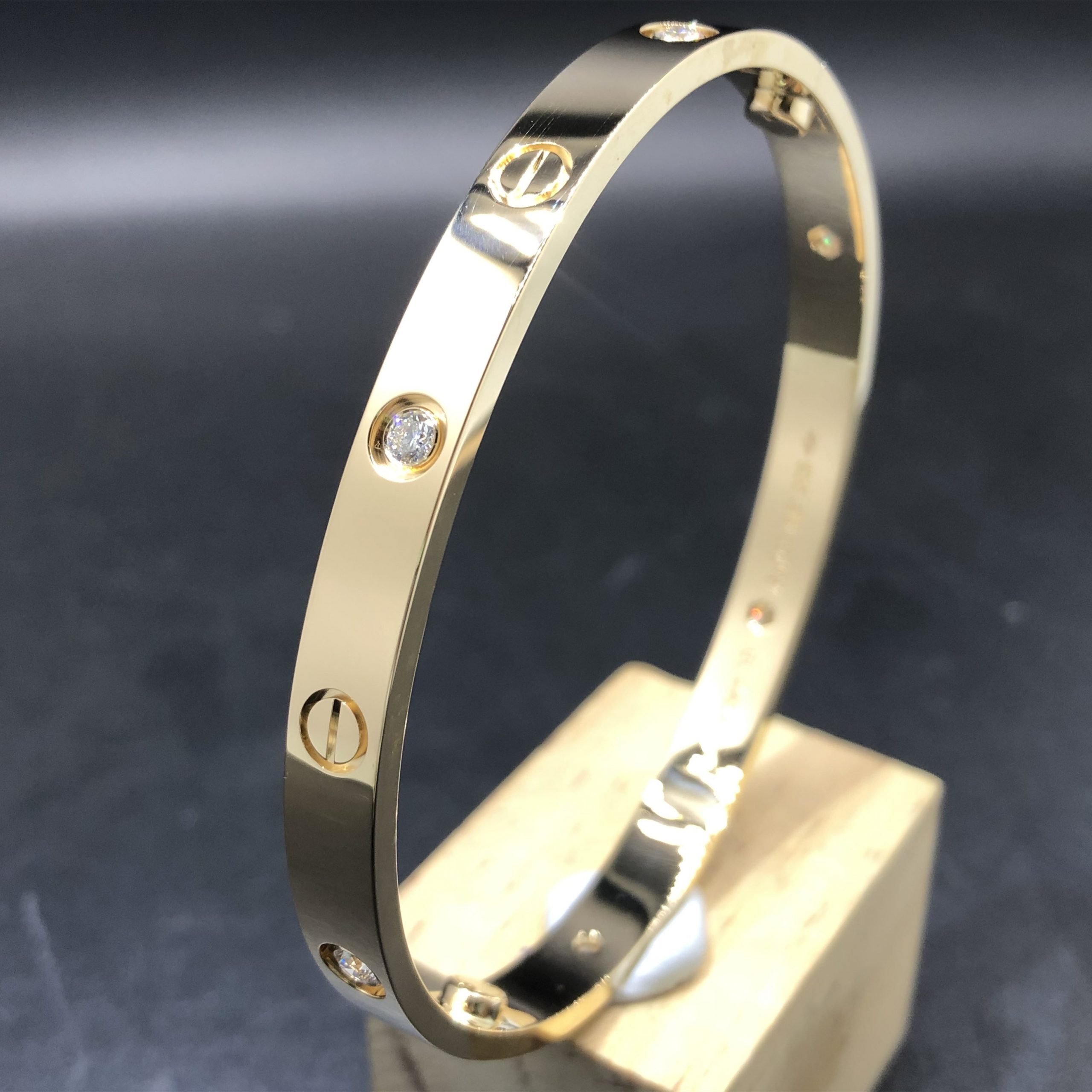 Cartier Love Bracelet Custom Made in Solid 18K Yellow Gold with 6 Diamonds