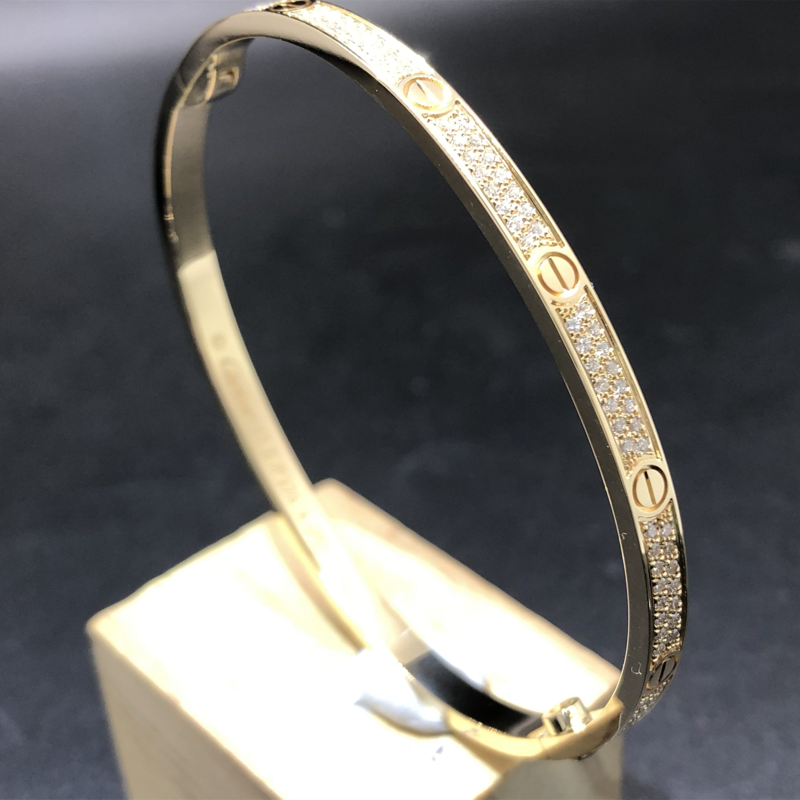 Custom Made Cartier Love Small Model Bracelet in Solid 18K Yellow Gold with Diamonds-paved