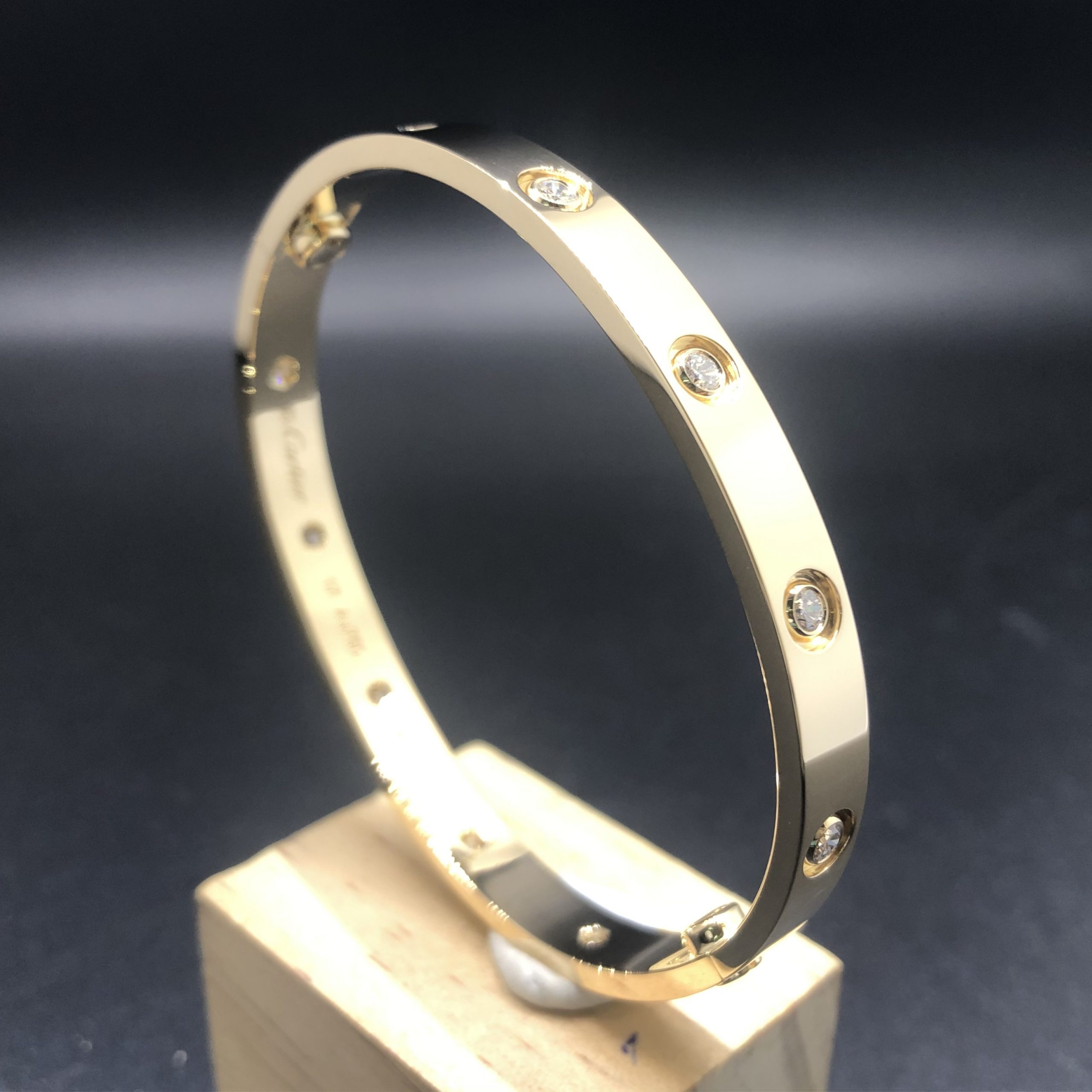 Custom Made Cartier Love Bracelet in Solid 18K Yellow Gold with 10 Diamonds
