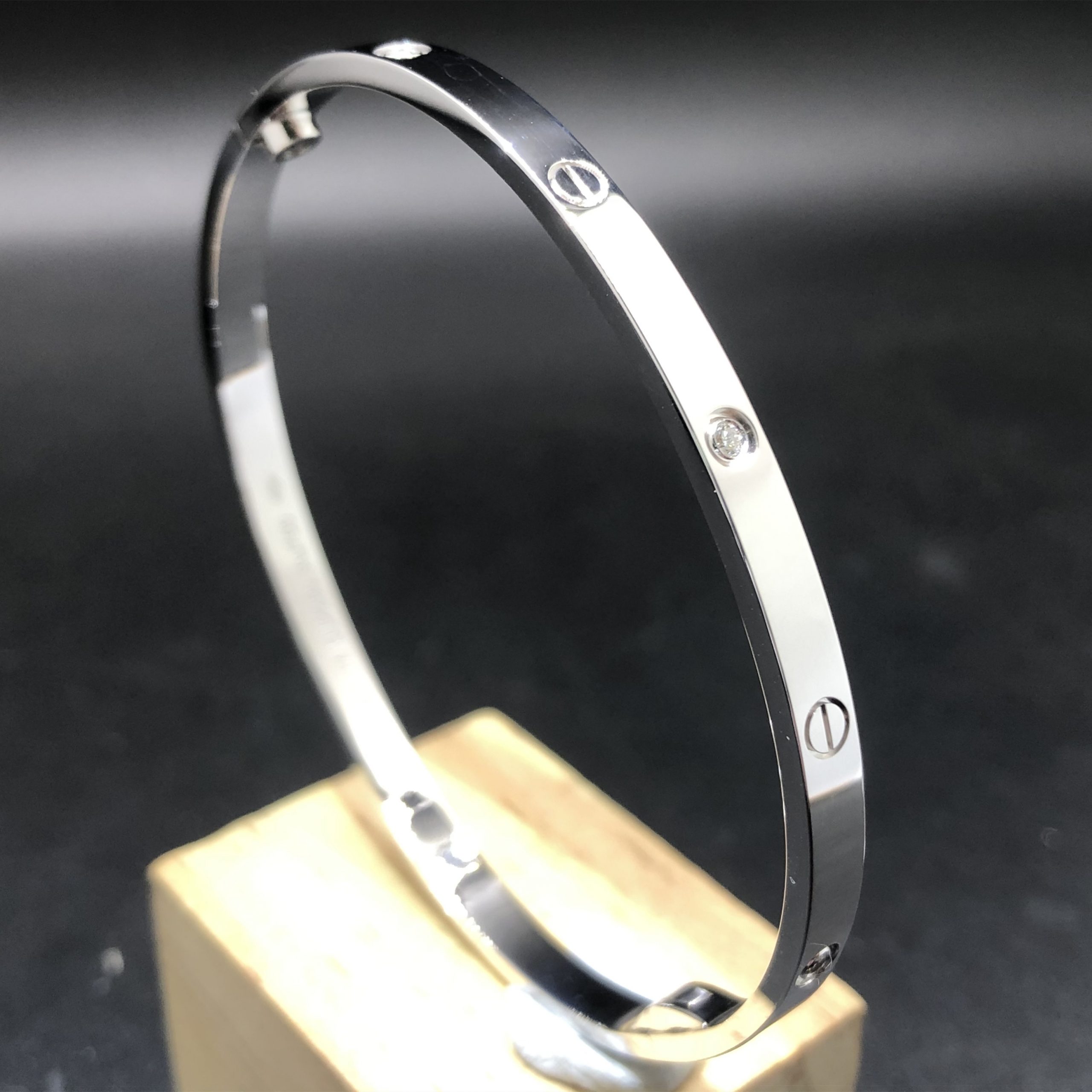 Cartier Love Small Model Bracelet Custom Made in Solid 18K White Gold with 6 Diamonds