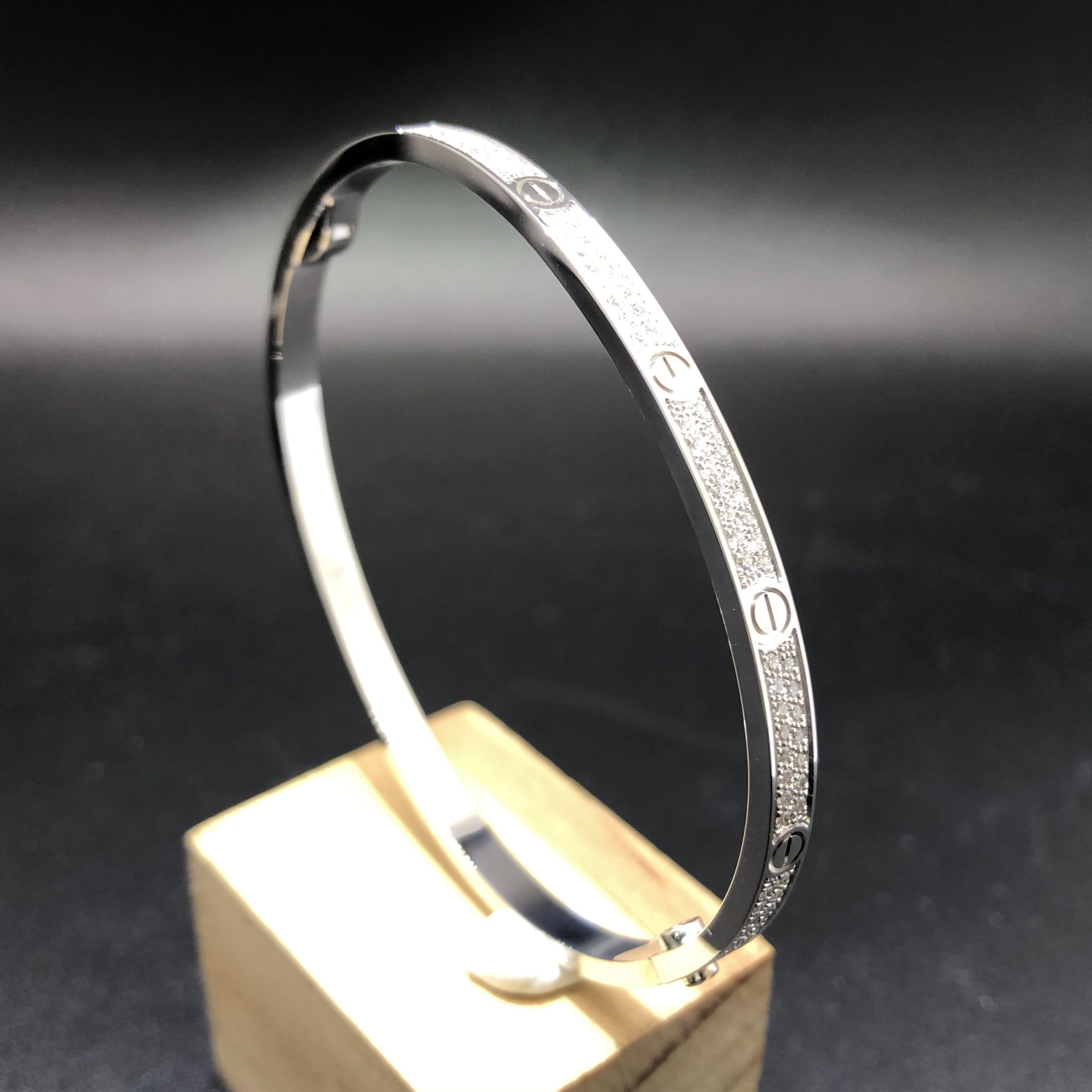 Cartier Love Small Model Bracelet Custom Made in Solid 18K White Gold with Diamonds-paved
