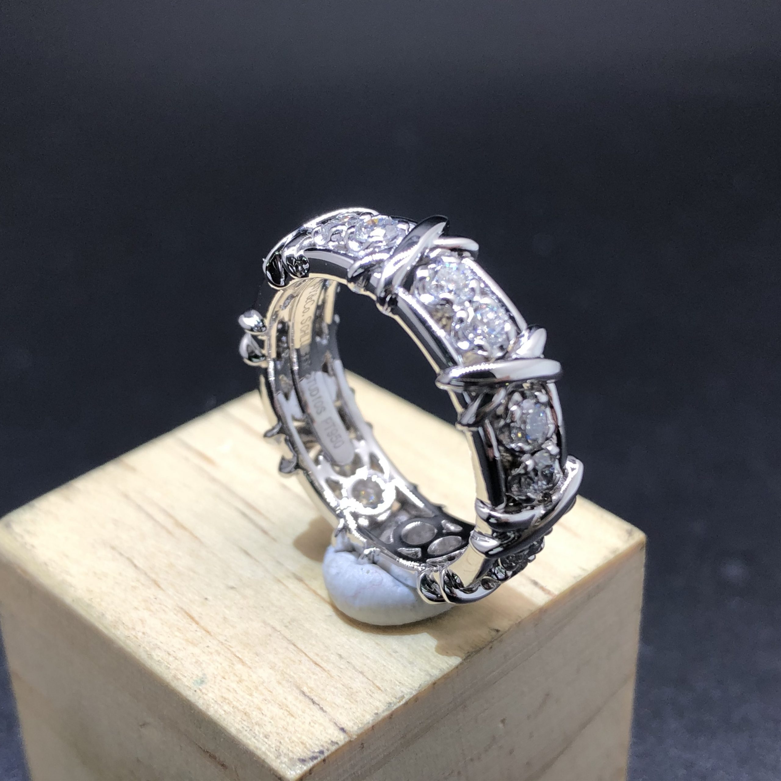 Custom Made Tiffany & Co. Schlumberger Sixteen Diamonds Ring in 18K White Gold and Platinum