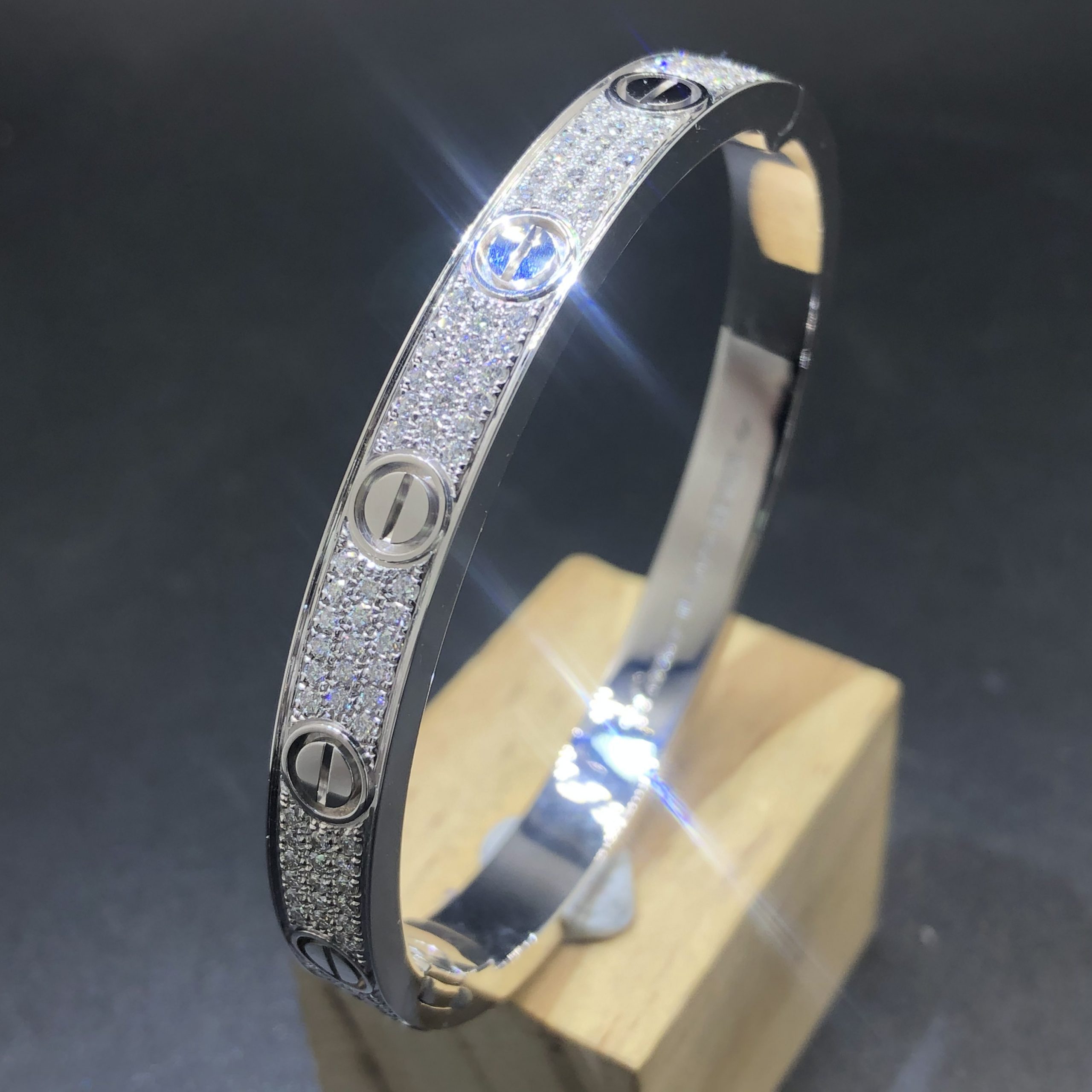 Cartier Love Bracelet Custom in Solid 18K White Gold with 204 Diamonds-paved