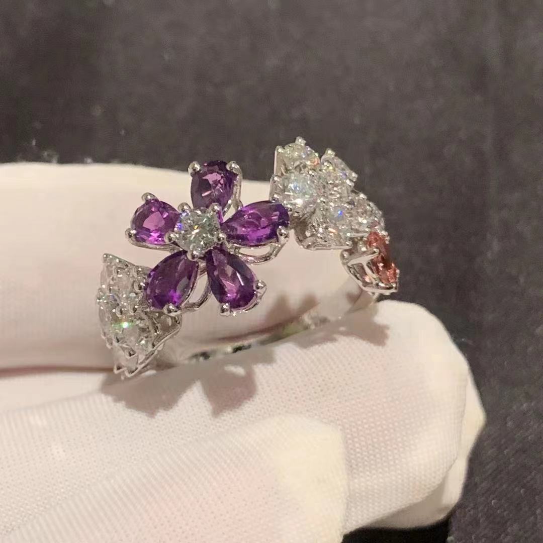 Van Cleef & Arpels Folie des Prés Ring Custom Made in 18K White Gold with Sapphire and Diamonds
